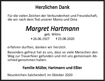 Traueranzeige von Margret Hartmann von Siegener Zeitung