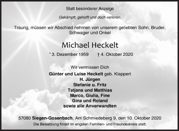 Traueranzeige von Michael Heckelt von Siegener Zeitung