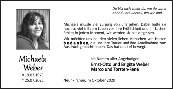 Traueranzeige von Michaela Weber von Siegener Zeitung