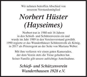 Traueranzeige von Norbert Hüster von Siegener Zeitung