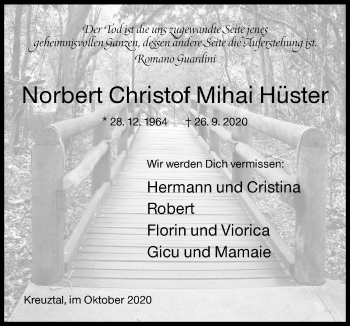 Traueranzeige von Norbert Christof Mihai Hüster von Siegener Zeitung