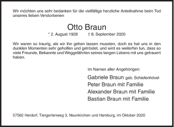 Traueranzeige von Otto Braun von Siegener Zeitung