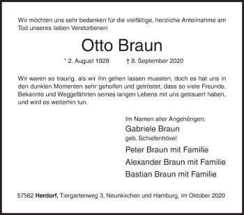Traueranzeige von Otto Braun von Siegener Zeitung
