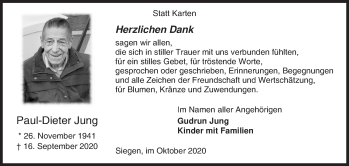 Traueranzeige von Paul-Dieter Jung von Siegener Zeitung