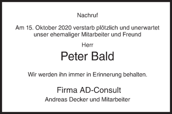 Traueranzeige von Peter Bald von Siegener Zeitung