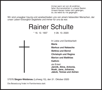 Traueranzeige von Rainer Schulte von Siegener Zeitung