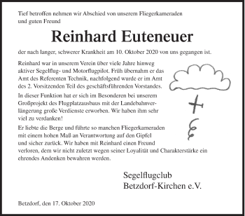 Traueranzeige von Reinhard Euteneuer von Siegener Zeitung