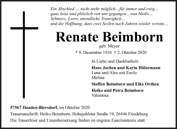 Traueranzeige von Renate Beimborn von Siegener Zeitung