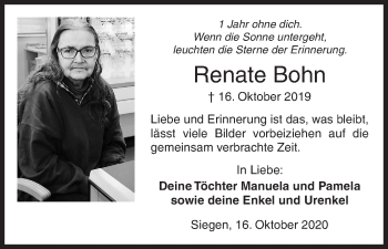 Traueranzeige von Renate Bohn von Siegener Zeitung