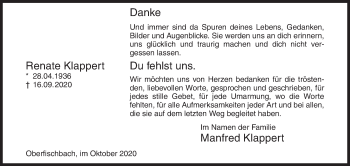 Traueranzeige von Renate Klappert von Siegener Zeitung