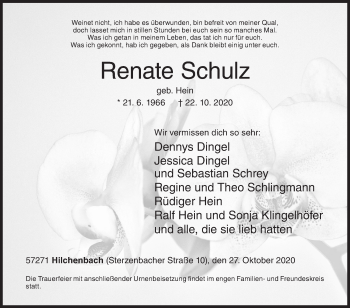 Traueranzeige von Renate Schulz von Siegener Zeitung