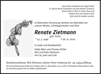 Traueranzeige von Renate Zietmann von Siegener Zeitung