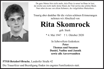 Traueranzeige von Rita Skomrock von Siegener Zeitung