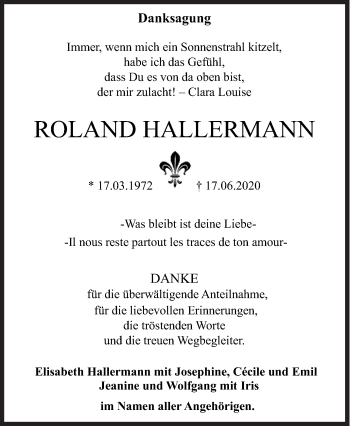 Traueranzeige von Roland Hallermann von Siegener Zeitung