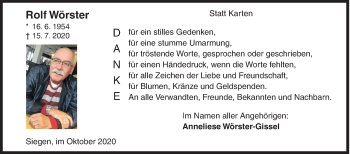 Traueranzeige von Rolf Wörster von Siegener Zeitung