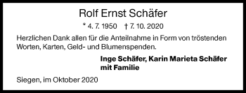 Traueranzeige von Rolf Ernst Schäfer von Siegener Zeitung