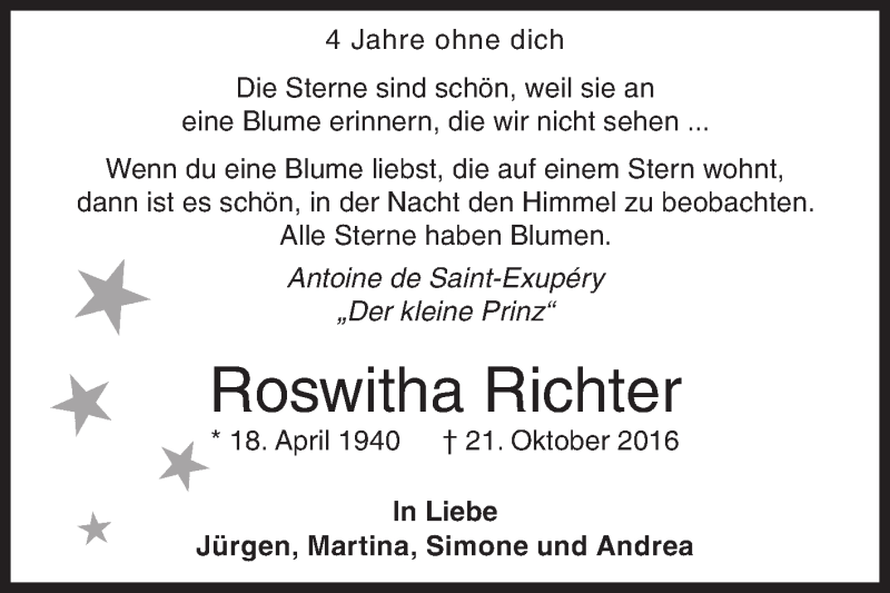  Traueranzeige für Roswitha Richter vom 21.10.2020 aus Siegener Zeitung