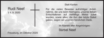 Traueranzeige von Rudi Neef von Siegener Zeitung