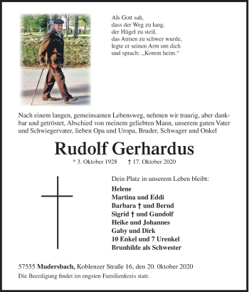 Traueranzeige von Rudolf Gerhardus von Siegener Zeitung