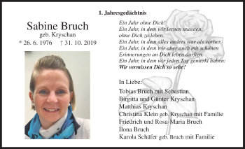 Traueranzeige von Sabine Bruch von Siegener Zeitung
