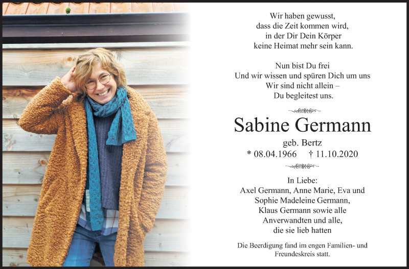  Traueranzeige für Sabine Germann vom 17.10.2020 aus Siegener Zeitung