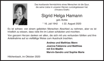 Traueranzeige von Sigrid Helga Hamann von Siegener Zeitung
