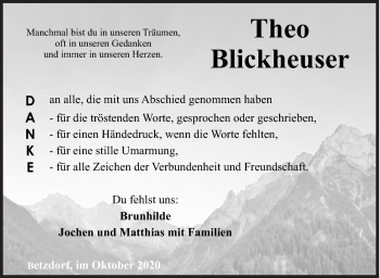 Traueranzeige von Theo Blickheuser von Siegener Zeitung