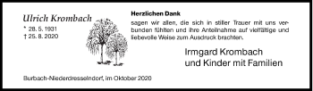 Traueranzeige von Ulrich Krombach von Siegener Zeitung