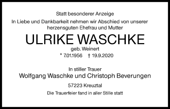 Traueranzeige von Ulrike Waschke von Siegener Zeitung