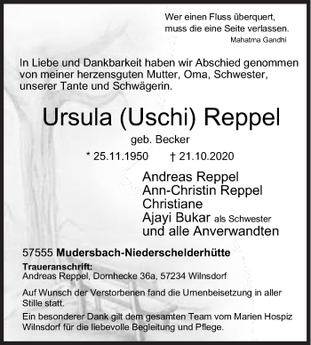 Traueranzeige von Ursula Reppel von Siegener Zeitung