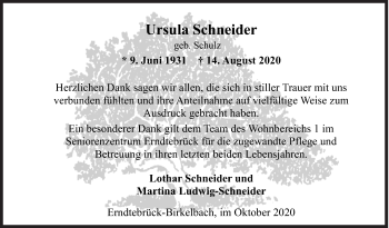 Traueranzeige von Ursula Schneider von Siegener Zeitung