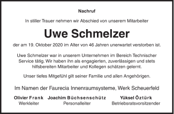 Traueranzeige von Uwe Schmelzer von Siegener Zeitung