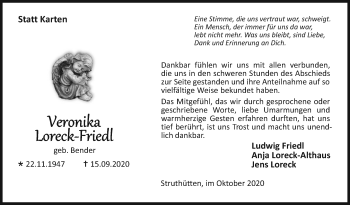 Traueranzeige von Veronika Loreck-Friedl von Siegener Zeitung