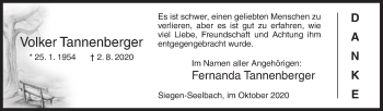 Traueranzeige von Volker Tannenberger von Siegener Zeitung