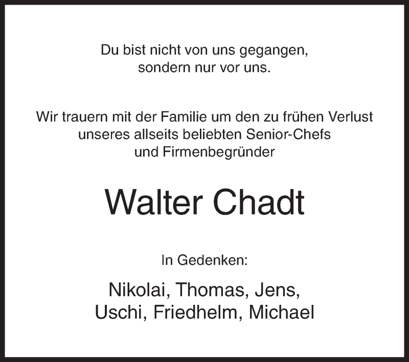  Traueranzeige für Walter Chadt vom 21.10.2020 aus Siegener Zeitung