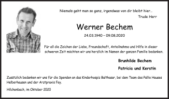 Traueranzeige von Werner Bechem von Siegener Zeitung