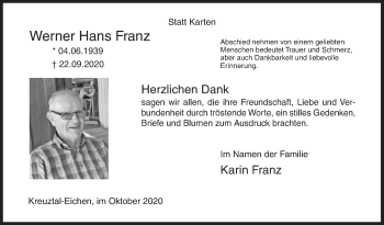 Traueranzeige von Werner Hans Franz von Siegener Zeitung