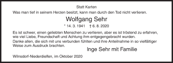 Traueranzeige von Wolfgang Sehr von Siegener Zeitung