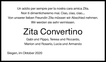 Traueranzeige von Zita Convertino von Siegener Zeitung