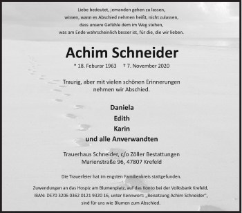 Traueranzeige von Achim Schneider von Siegener Zeitung
