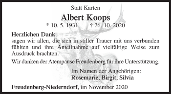 Traueranzeige von Albert Koops von Siegener Zeitung