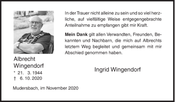 Traueranzeige von Albrecht Wingendorf von Siegener Zeitung