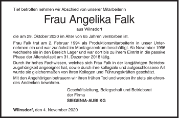 Traueranzeige von Angelika Falk von Siegener Zeitung