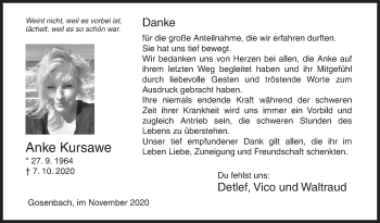 Traueranzeige von Anke Kursawe von Siegener Zeitung