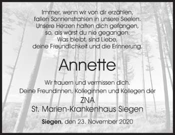 Traueranzeige von Annette  von Siegener Zeitung