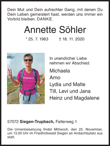 Traueranzeige von Annette Söhler von Siegener Zeitung