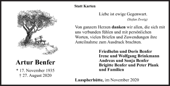 Traueranzeige von Artur Benfer von Siegener Zeitung