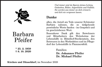 Traueranzeige von Barbara Pfeifer von Siegener Zeitung