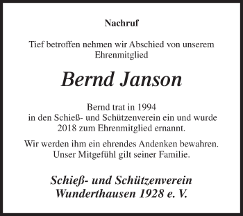 Traueranzeige von Bernd Janson von Siegener Zeitung