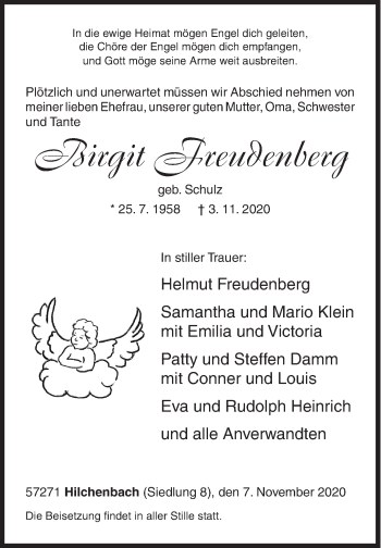 Traueranzeige von Birgit Freudenberg von Siegener Zeitung